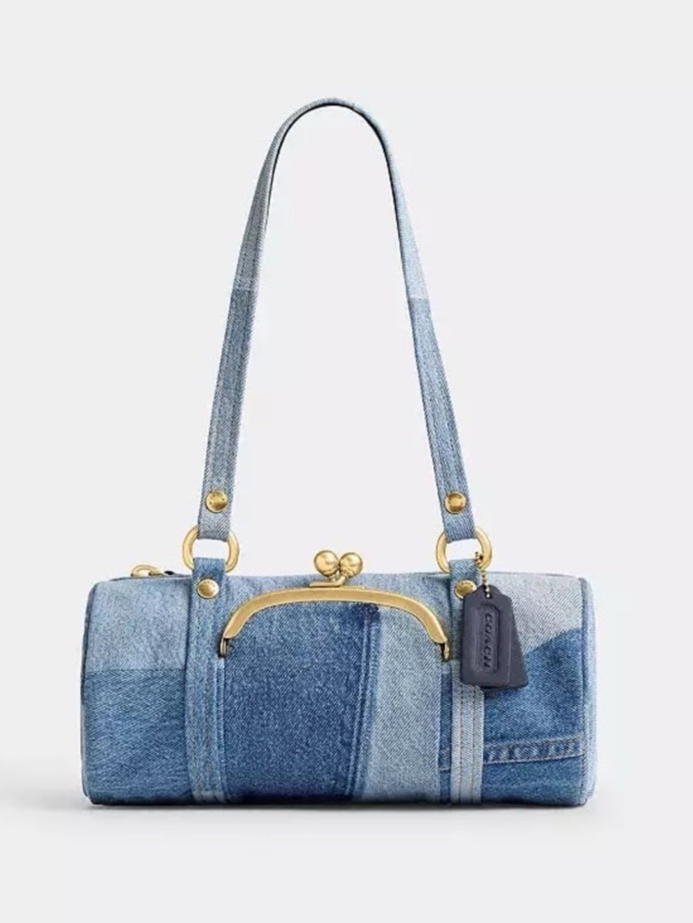 Coach Kisslock Barrel Bag 28 In Repurposed Denim